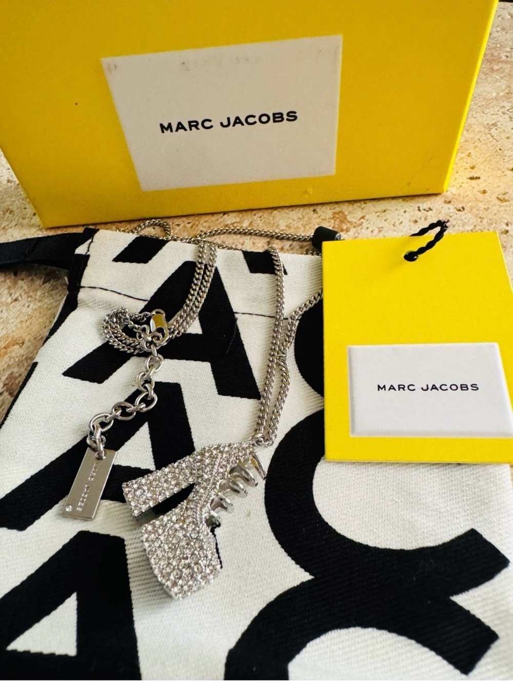 NWT Marc Jacobs Silver Crystal Platform Shoe Pendant Necklace New w/Box, Dusty